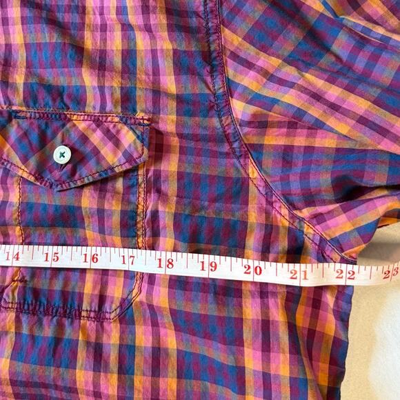 Tommy Bahama Jeans Men’s L Plaid Button Down Shirt Red Purple Roll Tab Casual - Picture 6 of 8